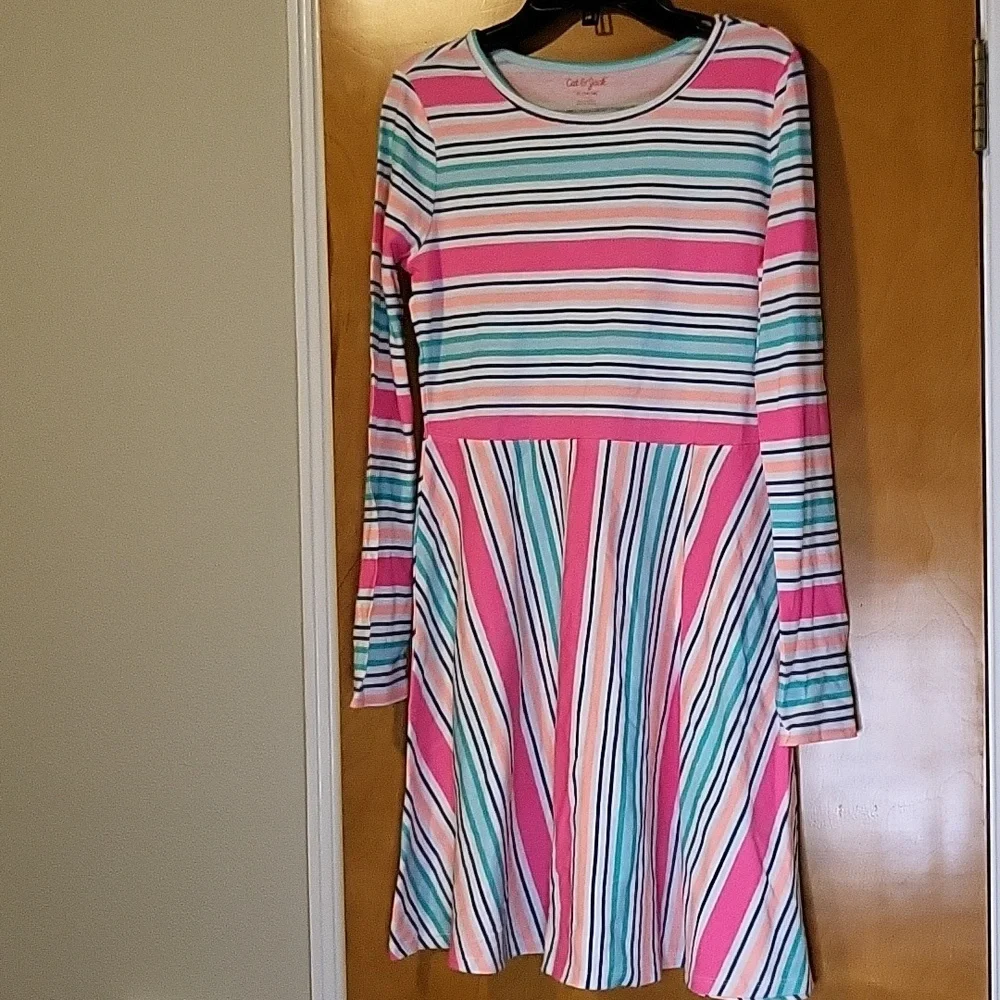 Girls Long Sleeve Multicolor Striped Dress